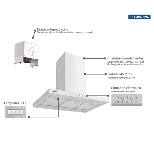 Coifa de parede Split Inox Dritta 90cm. - 220V - - Imagem 2